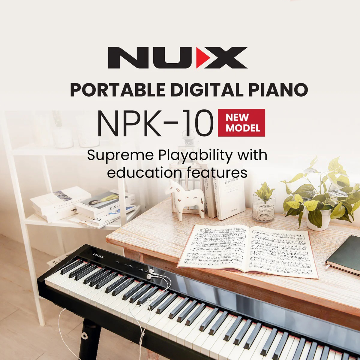 NuX NPK-10 88-Key Scaled lightweight Hammer-Action Portable Digital Piano (Black)